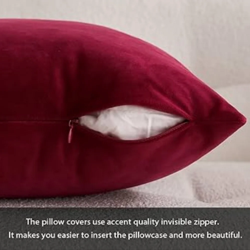 Pack of 2 Velvet Soft Solid Decorative Square Throw Pillow Covers Christmas Cush